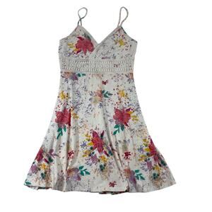Mudd Vintage Y2K Floral Crochet Mini Sun Dress White Pink S Women's